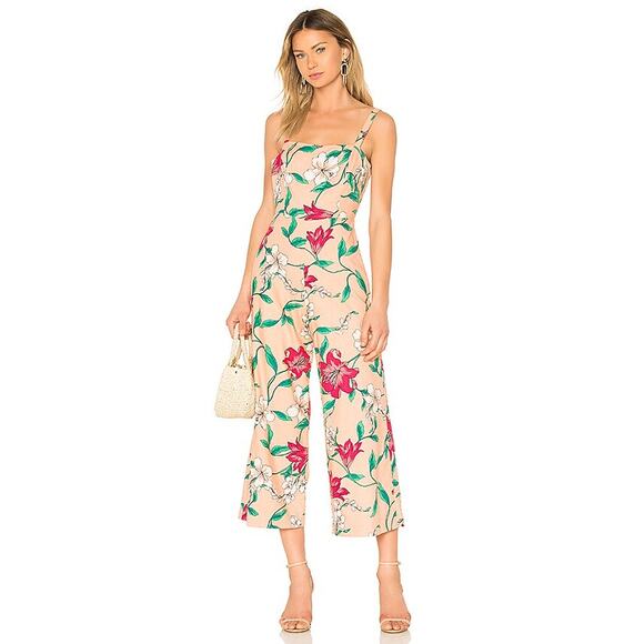 Privacy Please Pants - Privacy Please Hydrangea Linen Wide Leg Floral Pink Jumpsuit Small